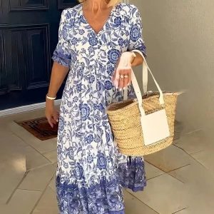 Robe d’été col V style bohème fleurie