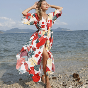 Robes bohème grande taille à imprimé de fleurs rouges