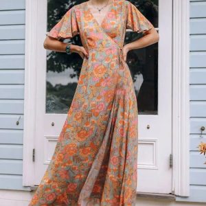 Robe champêtre en dentelle orange