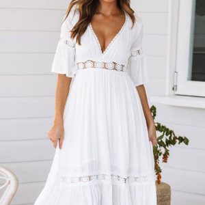 Robe Blanche Bohème Mi Longue – Azélie