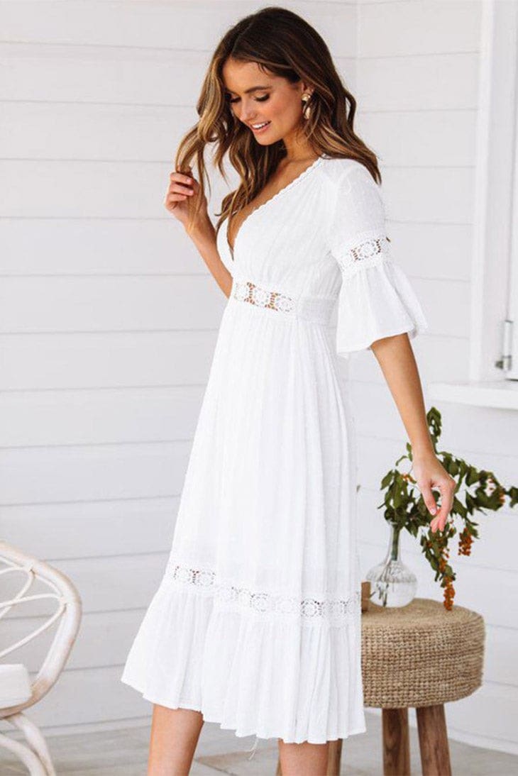 Robe Blanche Bohème Mi Longue – Azélie – Image 3