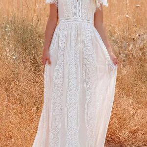 Robe Longue Bohème Blanche en Dentelle – Alba