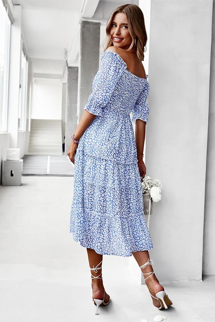 Robe Mi-Longue Bleue Bohème – Cassandre – Image 5