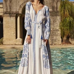 Robe Longue Bohème Bleue et Blanche – Célian