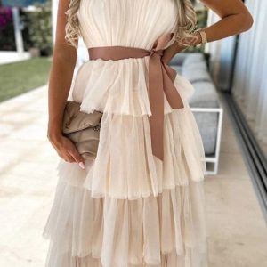 Robe Longue Bohème Ivoire à Volants – Nine