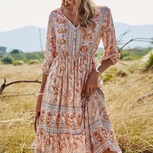 Robe Longue Bohème Vieux Rose – Effie