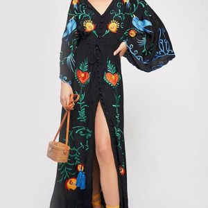 Robe Longue Col V Bohème – Ella