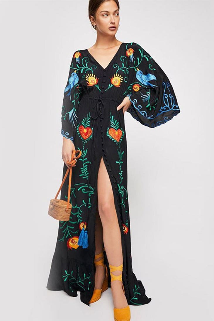 Robe Longue Col V Bohème – Ella