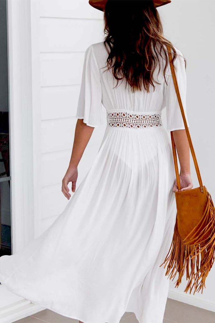 Robe Plage Blanche Bohème – Rosa – Image 4