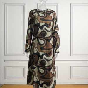 Robe hippie bohème vintage marron à imprimé