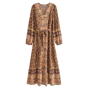Robe bohème marron voile de coton léger