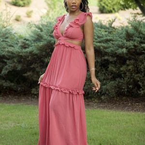 Robe grande taille bohème chic dos nu rose