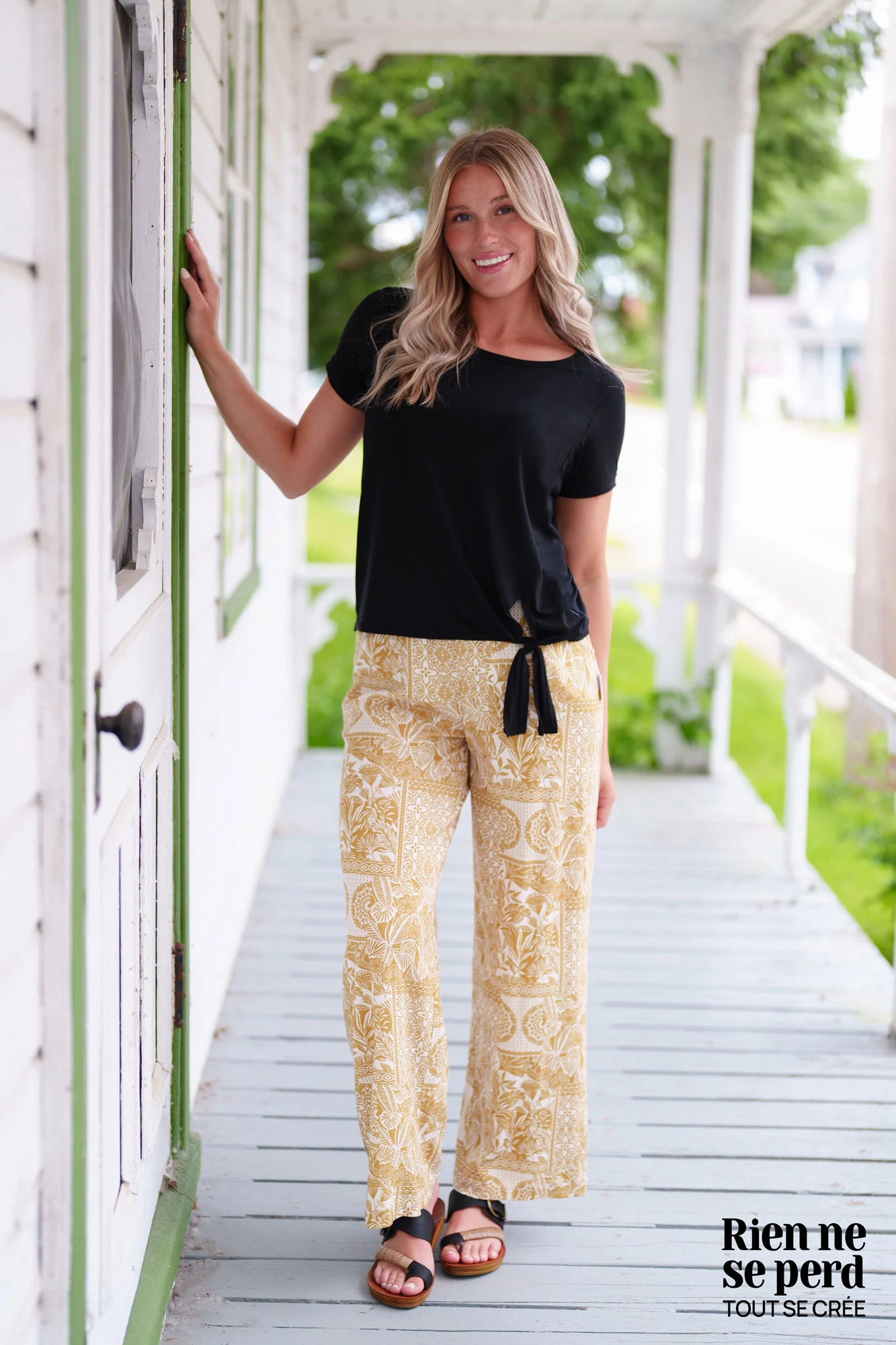 Pantalon Effet Lin Imprimé – Image 4