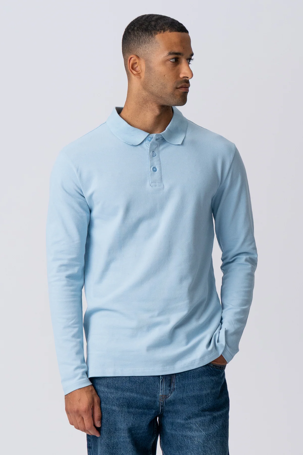 Polo à manches longues musculaires - bleu clair – Image 3