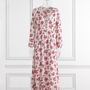 Robe voile fleurie blanche de coton bohème