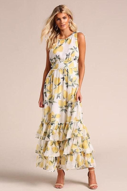 Robe Longue Bohème Blanche Et Jaune – Image 3