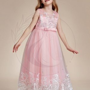 Robe Enfant d’Honneur Princesse en Tulle Aappliques délicates nœud papillon