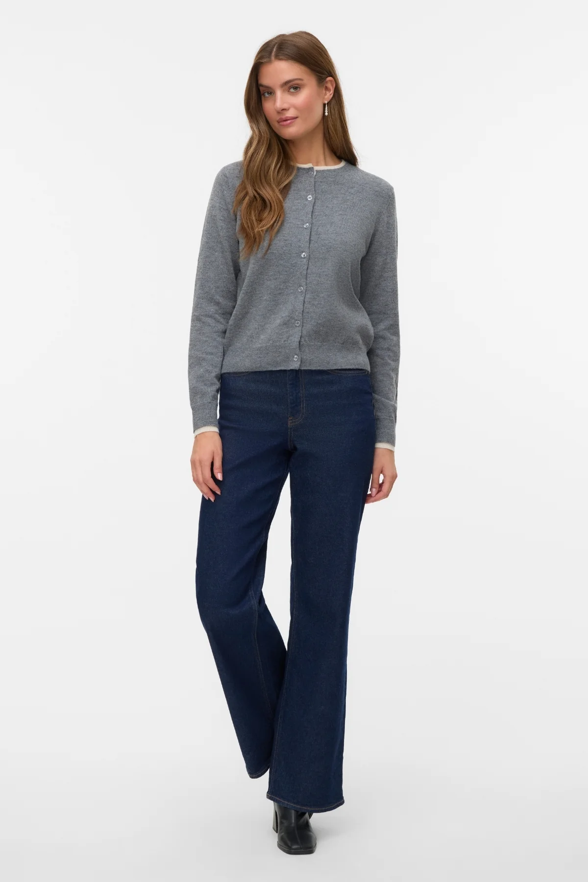 Magnifique cardigan à col rond - Gris moyen mélangé w. Bouleau – Image 2