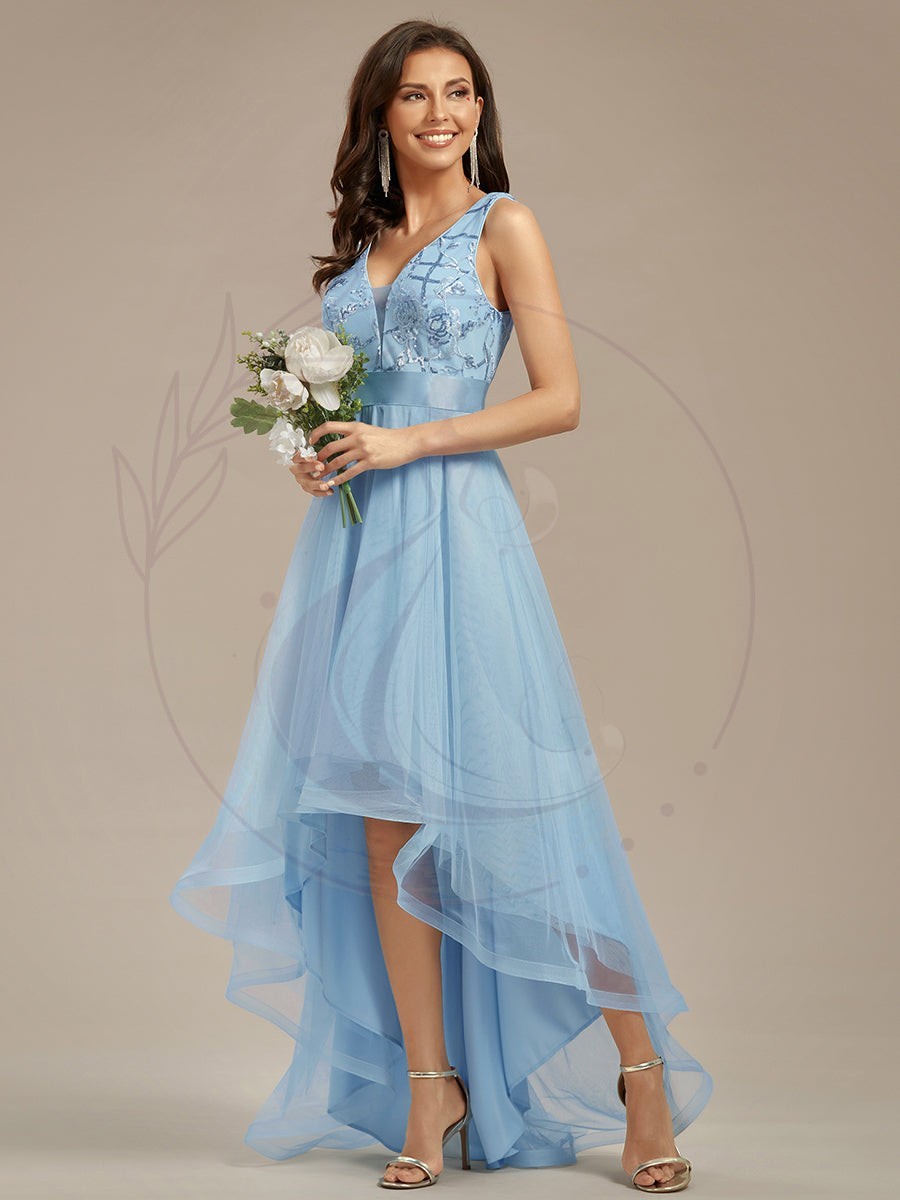 Robe de Cocktail en Tulle à Paillettes Haut Bas Ourlet Asymétrique – Image 9