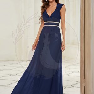 Robe longue de demoiselle d’honneur froncée à col en V