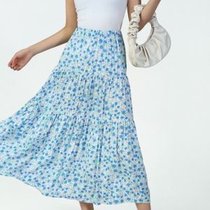 Jupe Longue Fleurie Bohème Bleu