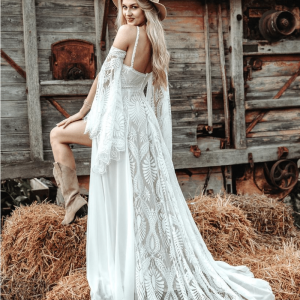 Robe de mariée hippie bohème en dentelle crochet