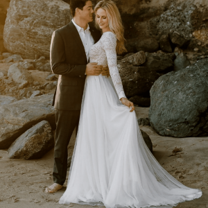 Hippie robe de mariée bohème à dos ouvert en dentelle