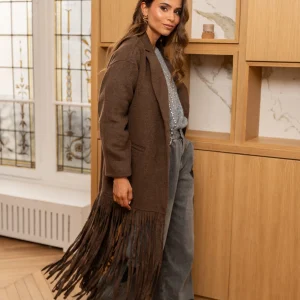 Manteau long en laine et à franges Spaghetti
