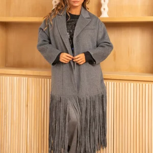 Manteau long en laine et à franges Spaghetti