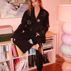 Pantalon fluide taille haute à étoiles strass Dennis