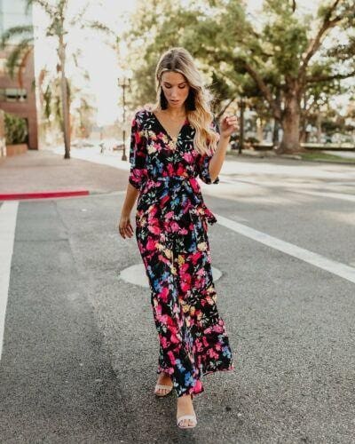 Robe Longue Bohème Noire Fleurie – Image 4