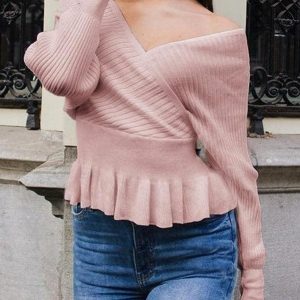 Pull Bohème Rose Col en V