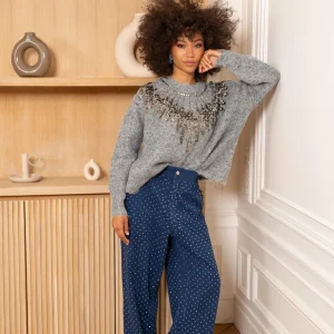 Pull col rond à sequins Princia