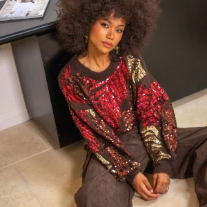 Pull oversize à sequins feuilles Phybie