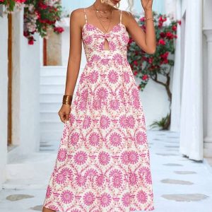 Robe Longue Rose Imprimé Champêtre