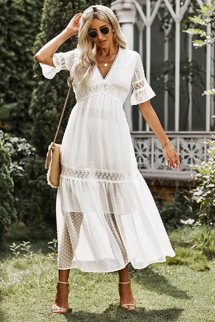 Robe Manche Dentelle Blanche Champêtre – Image 4